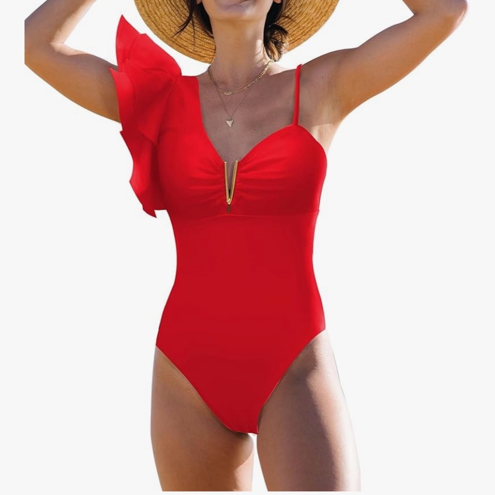 Red One-Shoulder Swimsuit by Sporlike